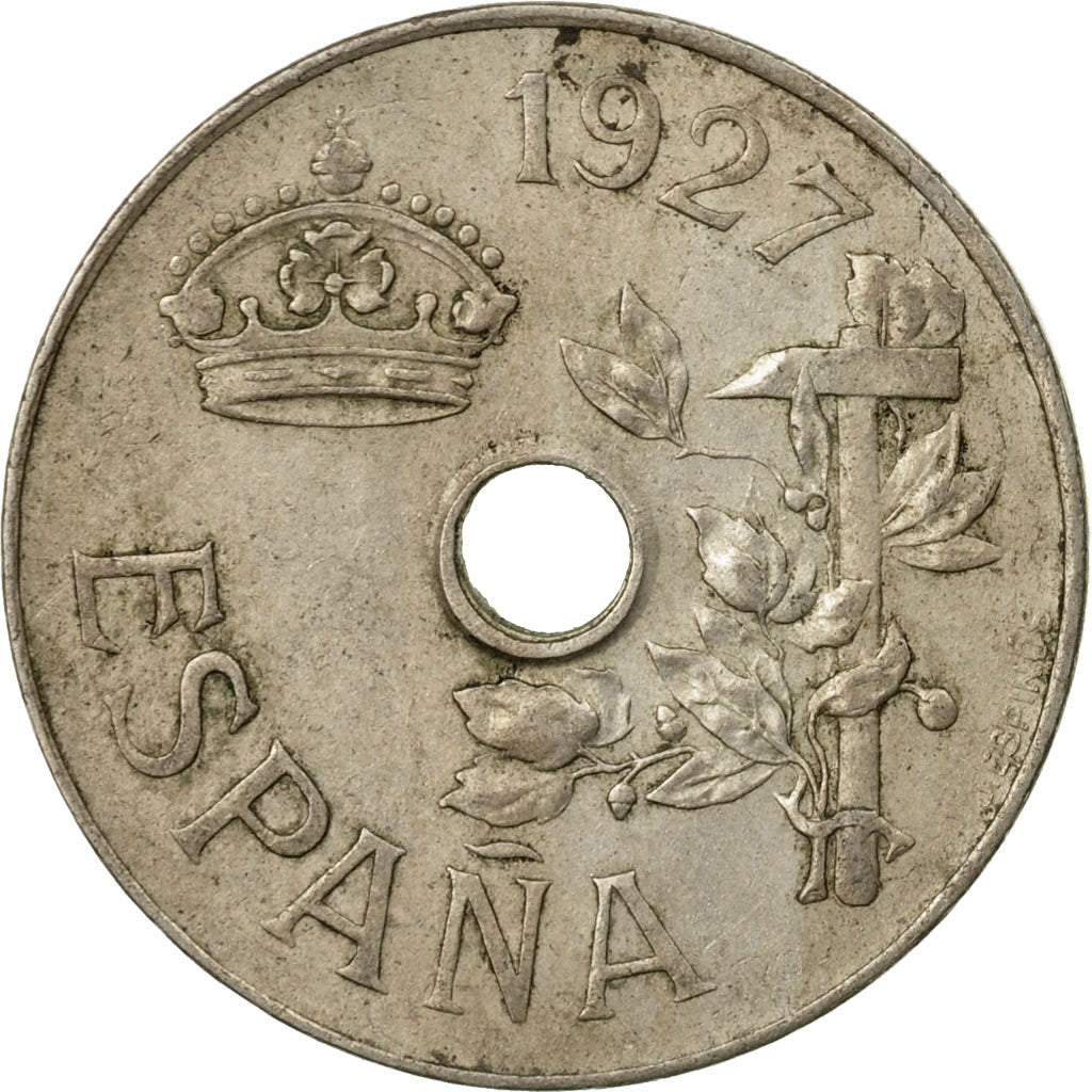 Coin, Spain, Alfonso XIII, 25 Centimos, 1927, Madrid, EF(40-45), Copper-nickel