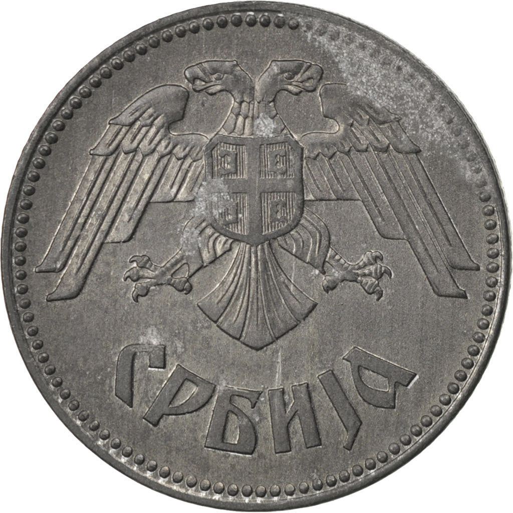 SERBIA, 10 Dinara, 1943, KM #33, AU(55-58), Zinc, 26.5, 5.98