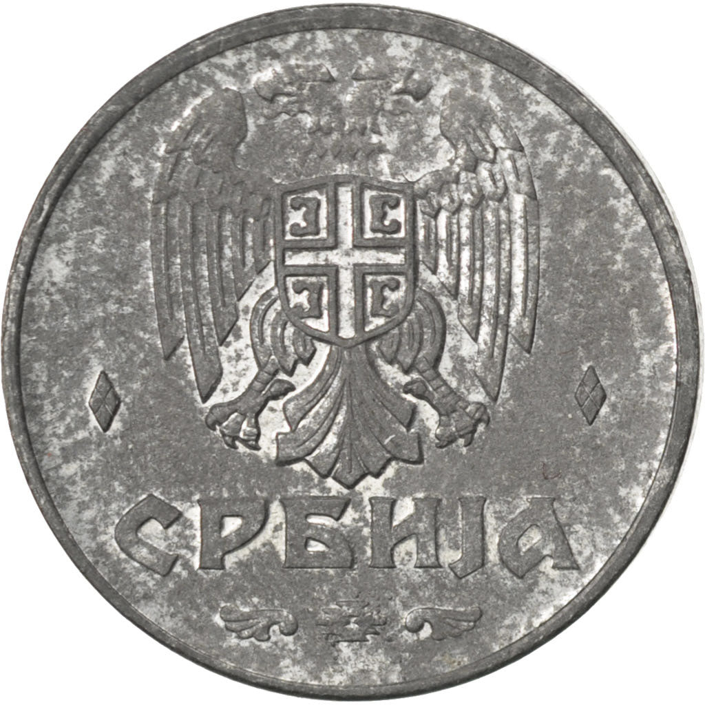 SERBIA, 2 Dinara, 1942, KM #32, MS(63), Zinc, 22, 3.97