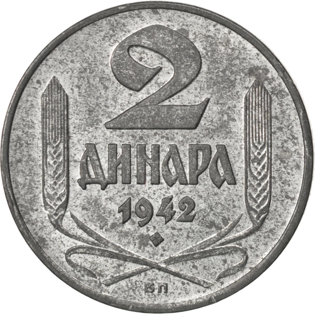 SERBIA, 2 Dinara, 1942, KM #32, MS(63), Zinc, 22, 3.97