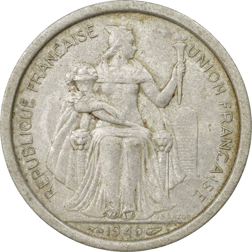 Coin, FRENCH OCEANIA, 2 Francs, 1949, VF(30-35), Aluminum, KM:3