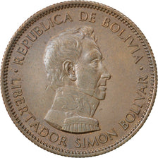 BOLIVIA, 10 Bolivianos, 1 Bolivar, 1951, KM #186, AU(55-58), Bronze, 26.5, 7.08