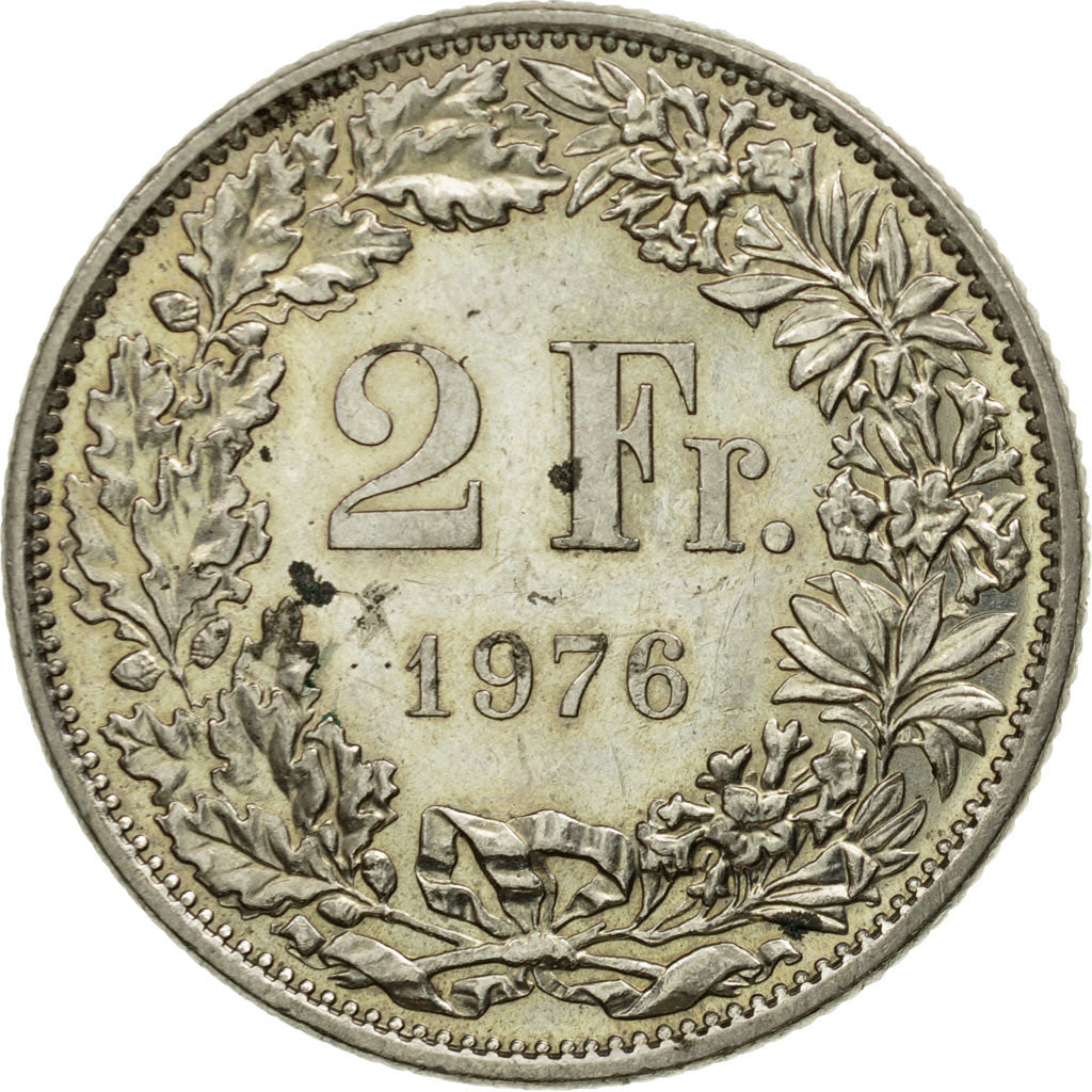 Coin, Switzerland, 2 Francs, 1976, Bern, AU(50-53), Copper-nickel, KM:21a.1