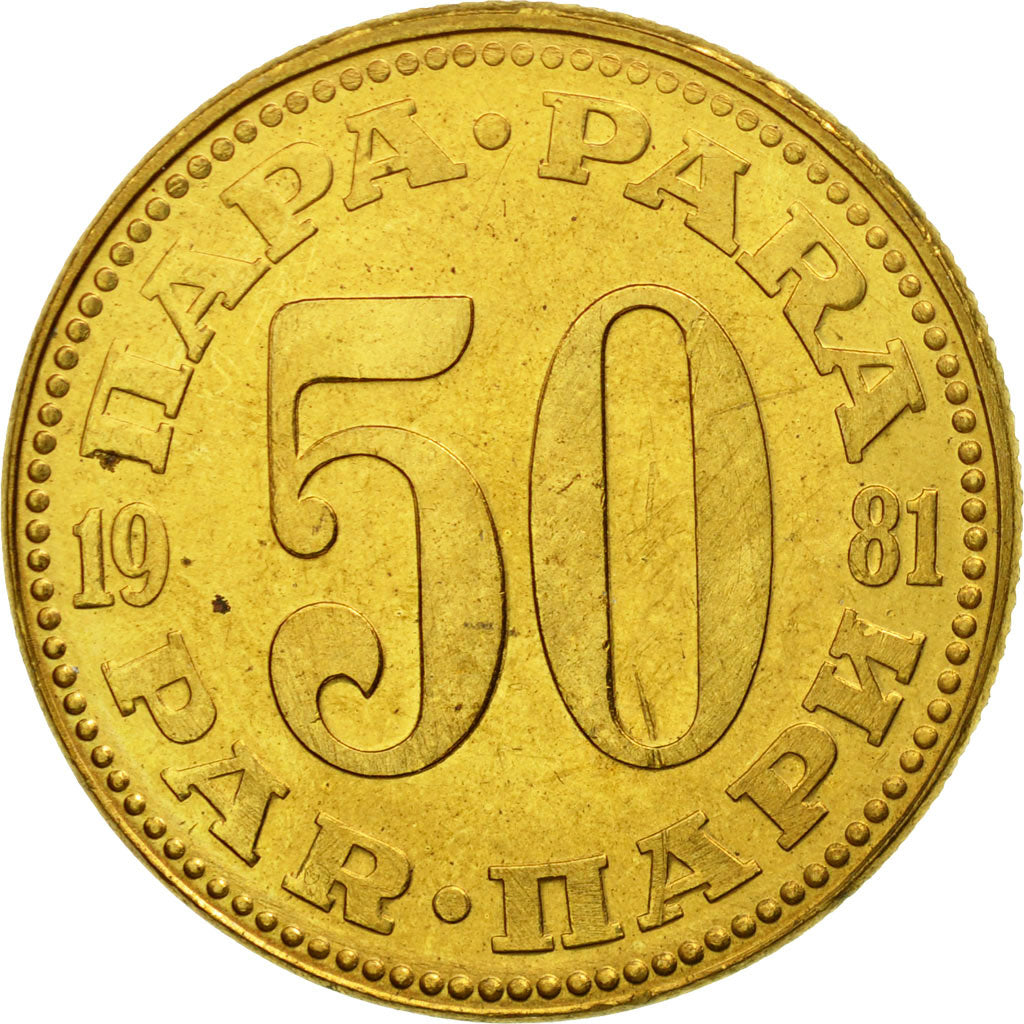 Coin, Yugoslavia, 50 Para, 1981, AU(50-53), Brass, KM:46.2