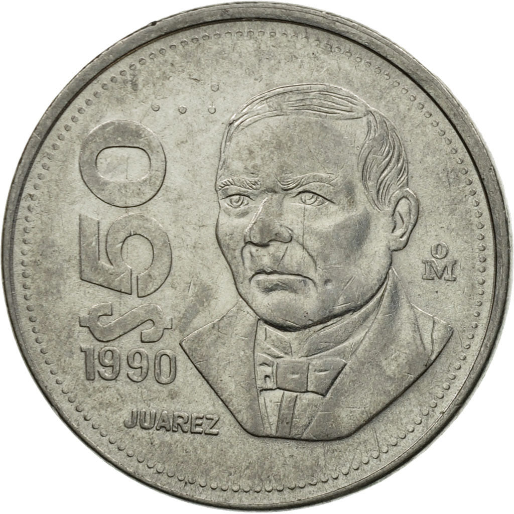 Coin, Mexico, 50 Pesos, 1990, Mexico City, EF(40-45), Stainless Steel, KM:495a