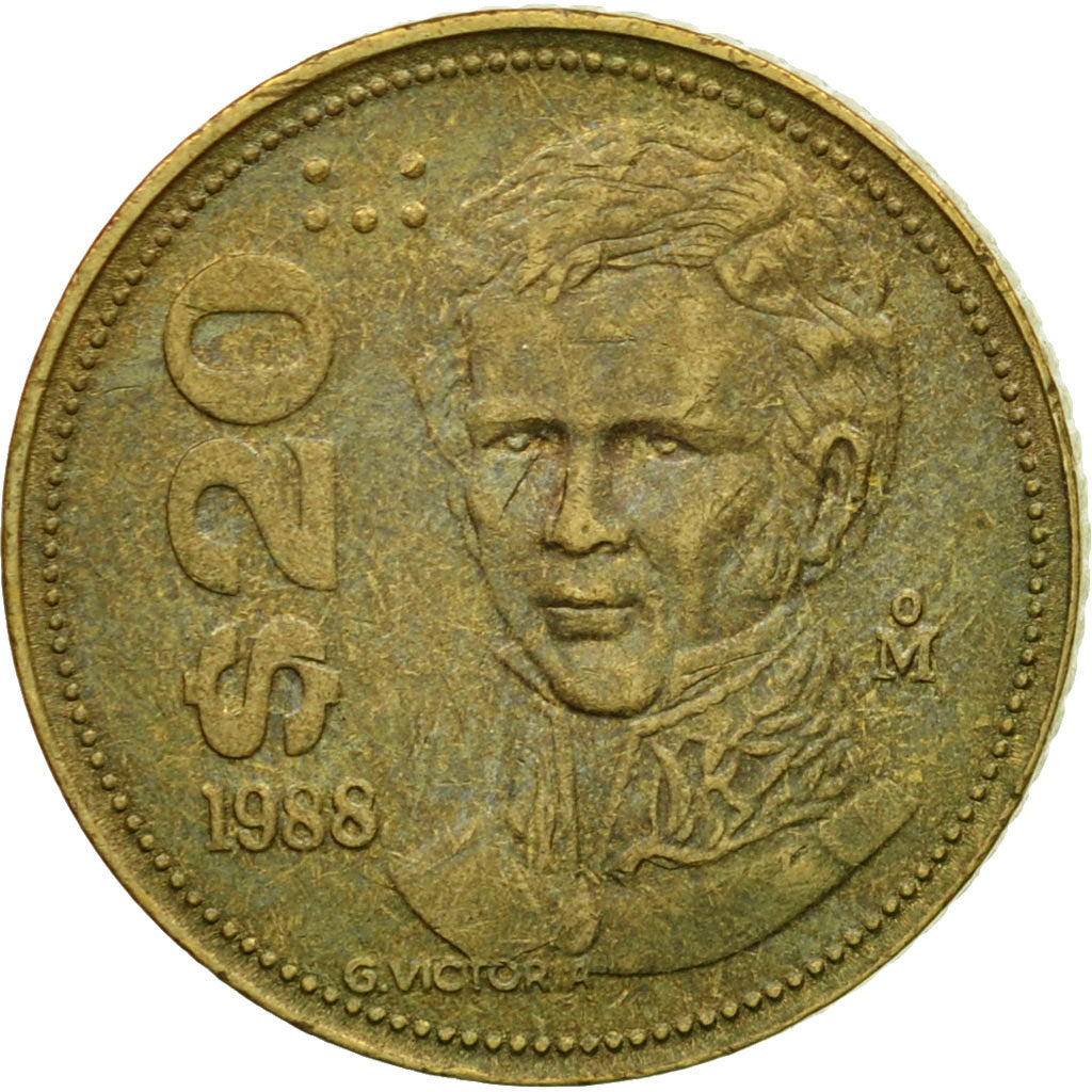 Moneda, México, 20 Pesos, 1988, Mexico City, MBC, Latón, KM:508