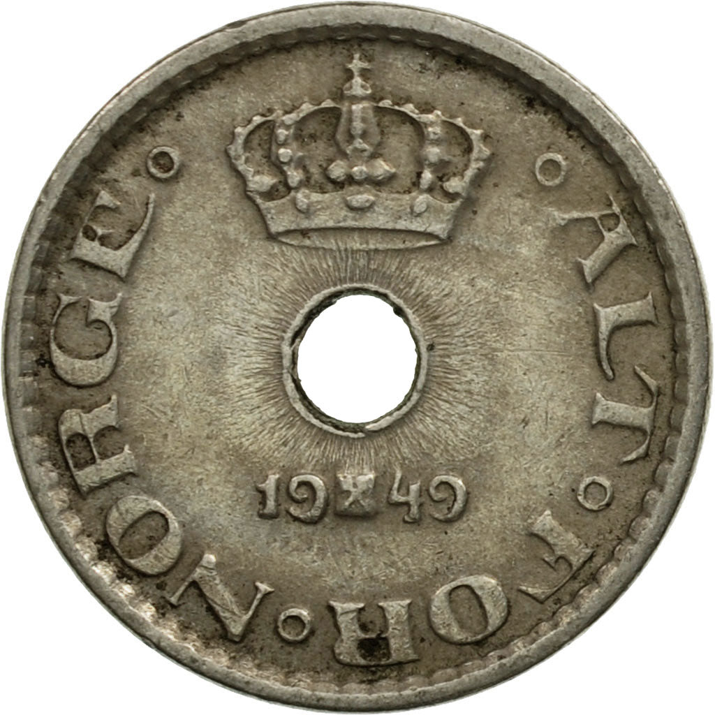 Coin, Norway, Haakon VII, 10 Öre, 1949, EF(40-45), Copper-nickel, KM:383