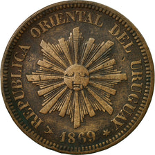 Moneta, Uruguay, 2 Centesimos, 1869, Uruguay Mint, Birmingham, MB+, Bronzo