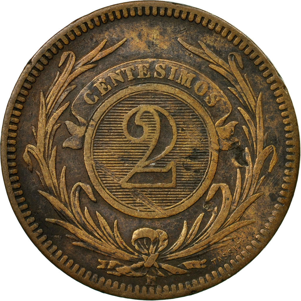 Moneta, Uruguay, 2 Centesimos, 1869, Uruguay Mint, Birmingham, MB+, Bronzo
