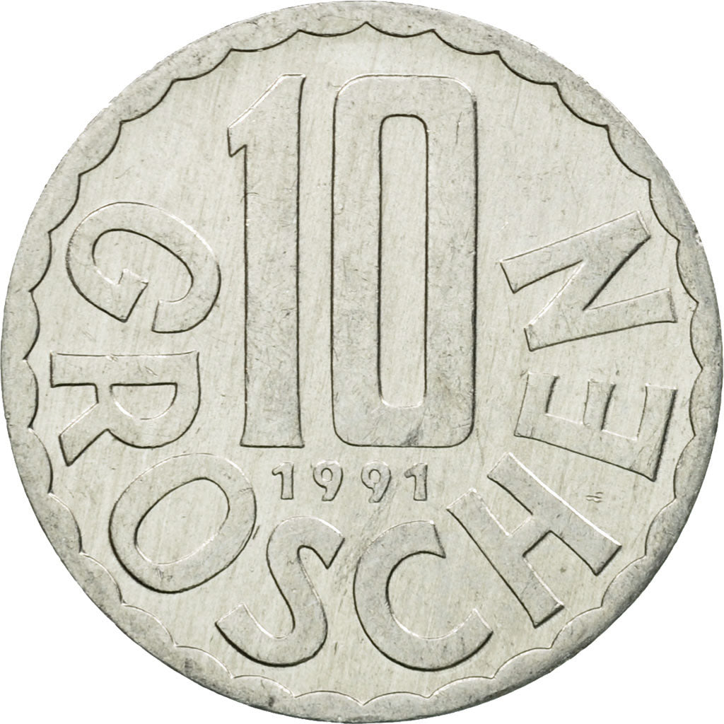 Coin, Austria, 10 Groschen, 1991, Vienna, EF(40-45), Aluminum, KM:2878