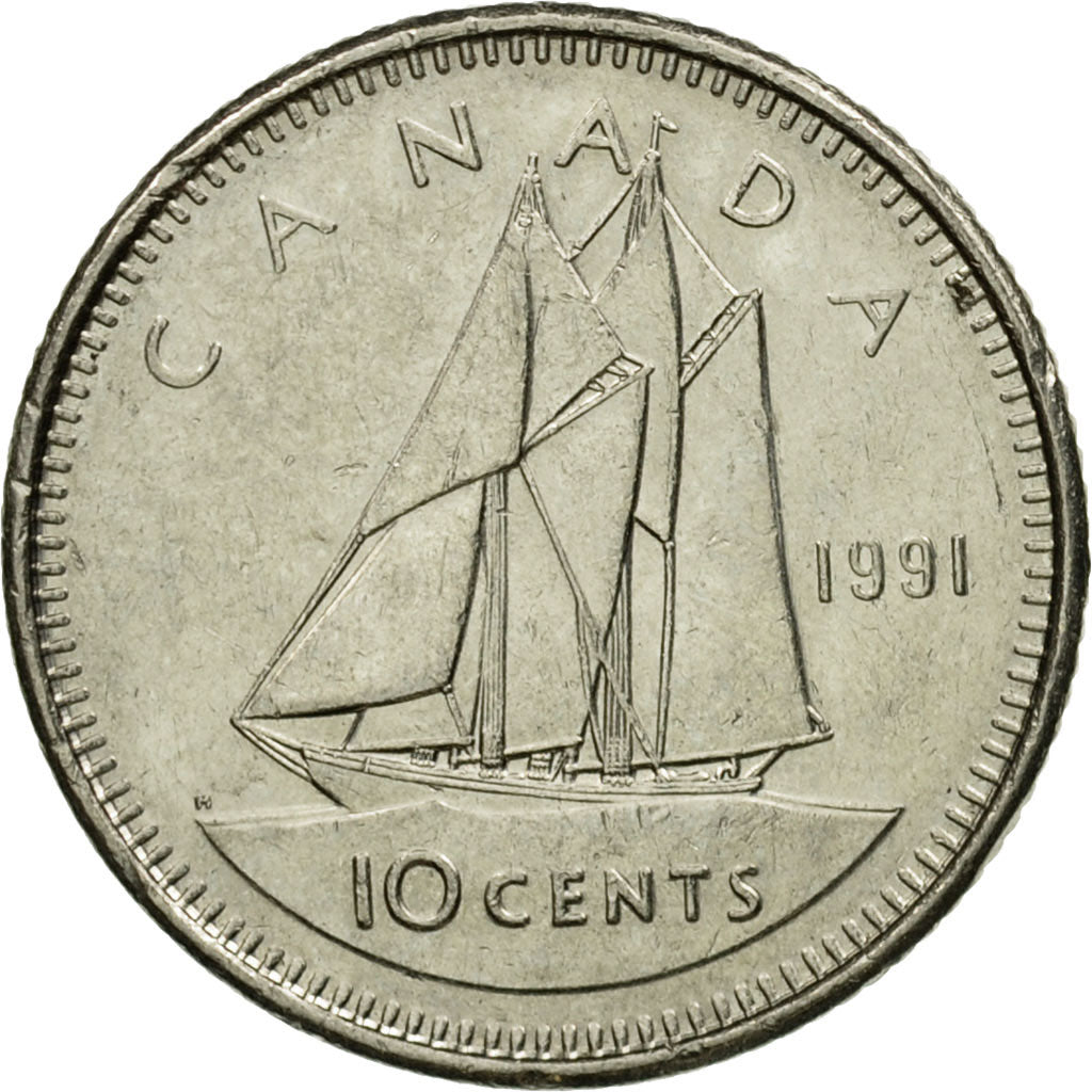 Coin, Canada, Elizabeth II, 10 Cents, 1991, Royal Canadian Mint, Ottawa