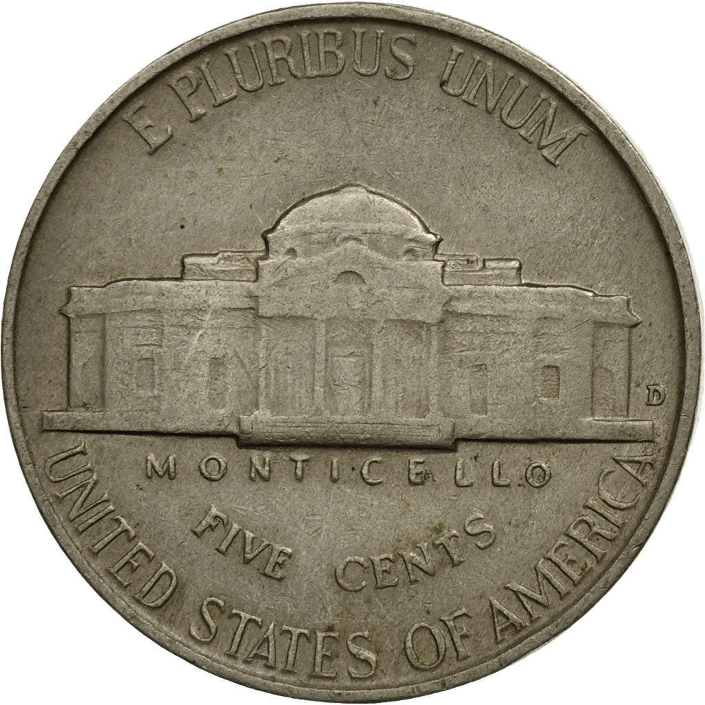 Coin, United States, Jefferson Nickel, 5 Cents, 1941, U.S. Mint, Denver