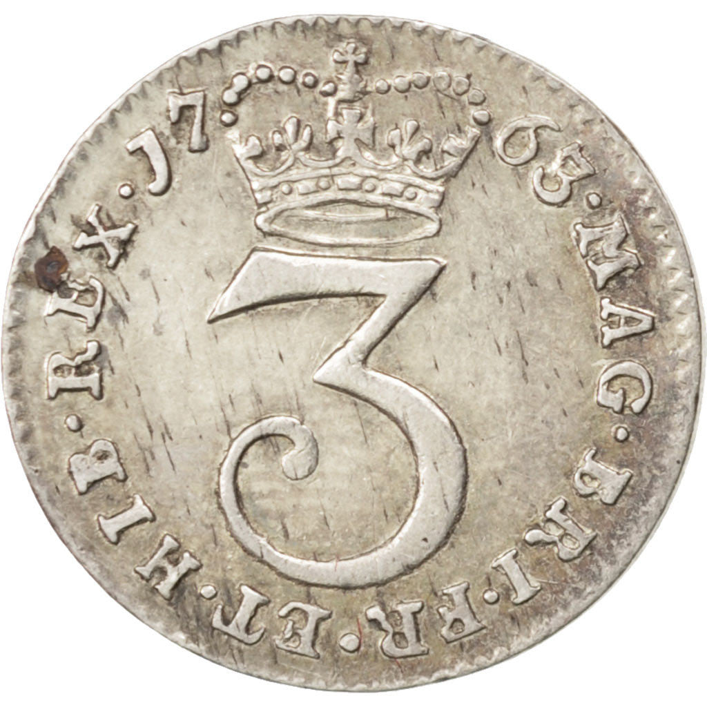 Coin, Great Britain, George III, 3 Pence, 1763, MS(63), Silver, KM:591