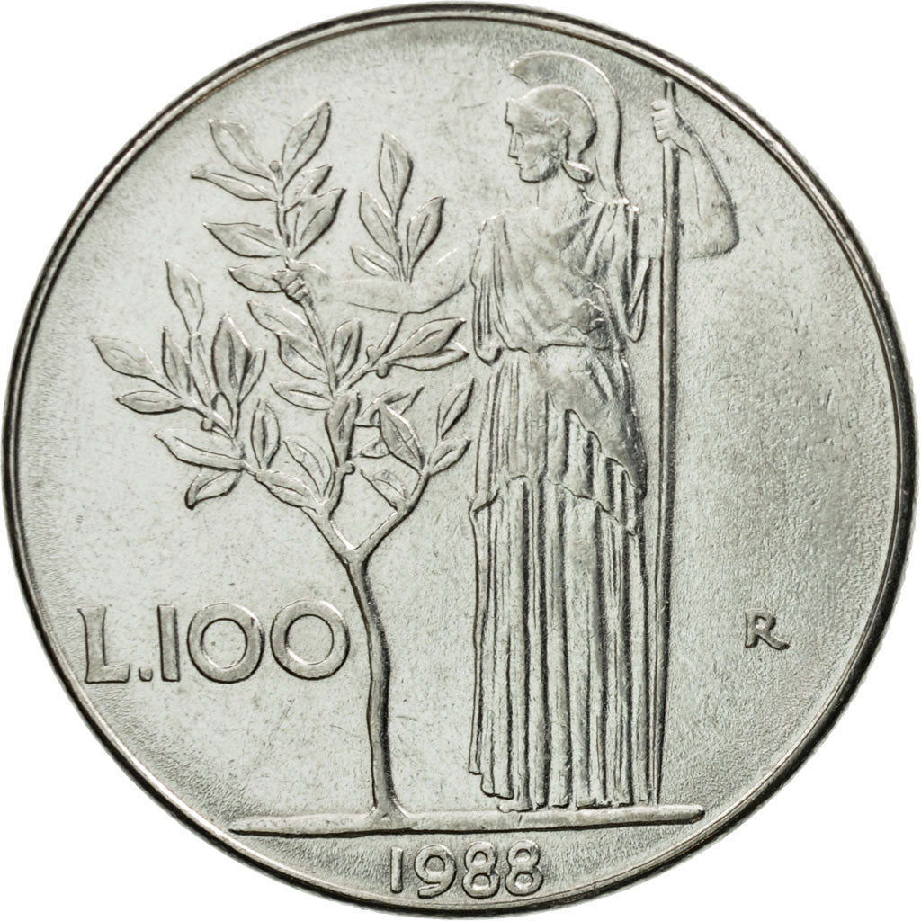 Coin, Italy, 100 Lire, 1988, Rome, AU(55-58), Stainless Steel, KM:96.1
