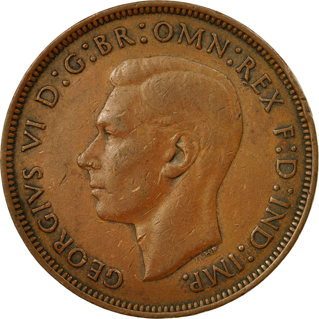 Moneda, Gran Bretaña, George VI, Penny, 1945, BC+, Bronce, KM:845