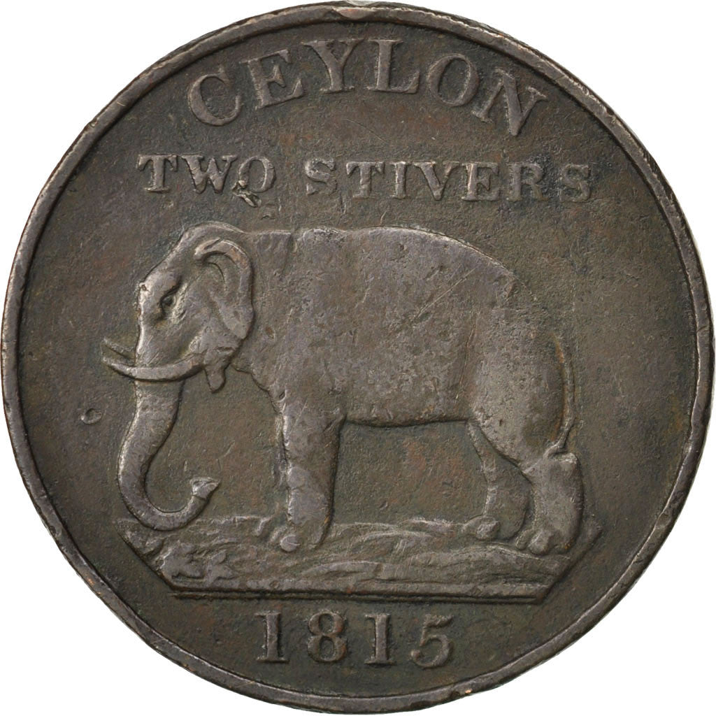 Moneda, Ceilán, 2 Stivers, 1815, MBC, Cobre, KM:82.1