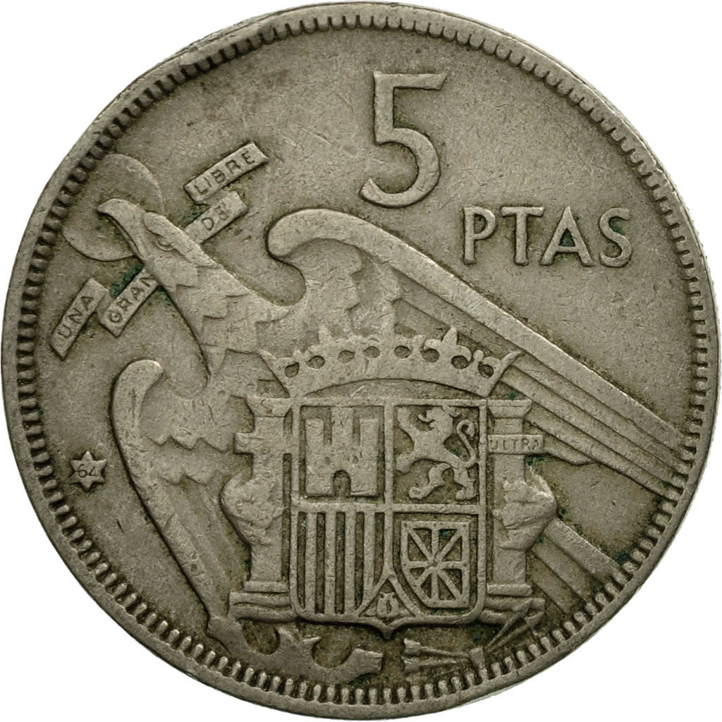 Coin, Spain, Caudillo and regent, 5 Pesetas, 1964, EF(40-45), Copper-nickel
