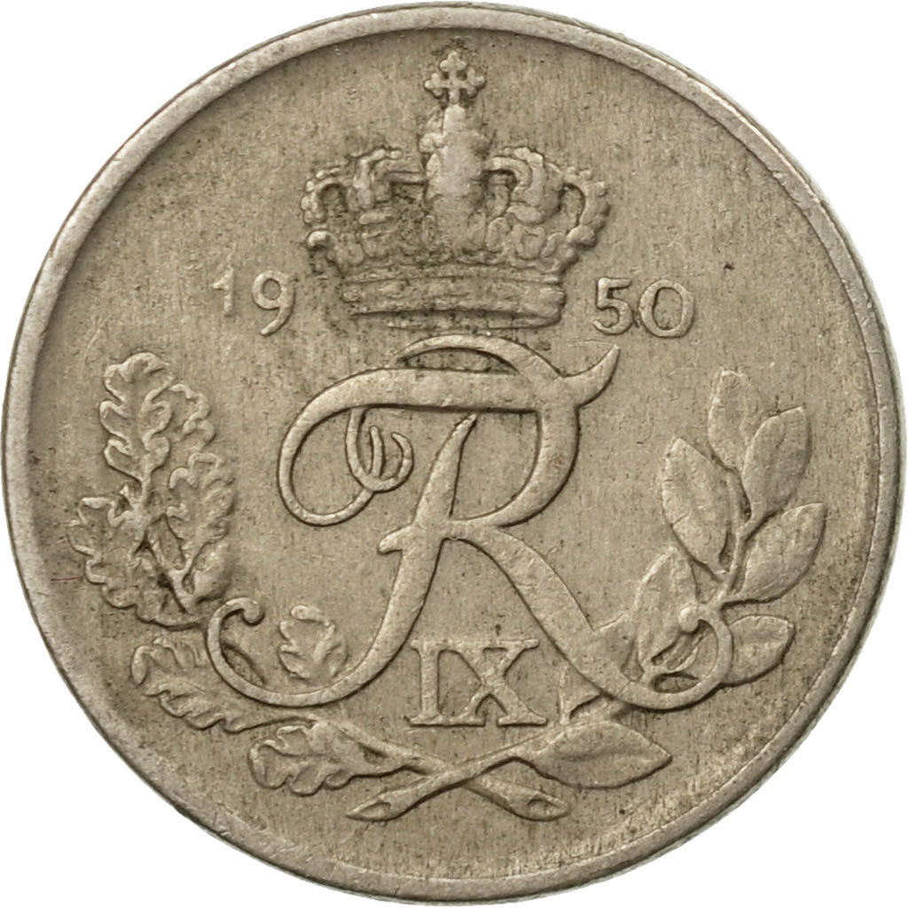 Moneta, Danimarca, Frederik IX, 10 Öre, 1950, Copenhagen, BB, Rame-nichel