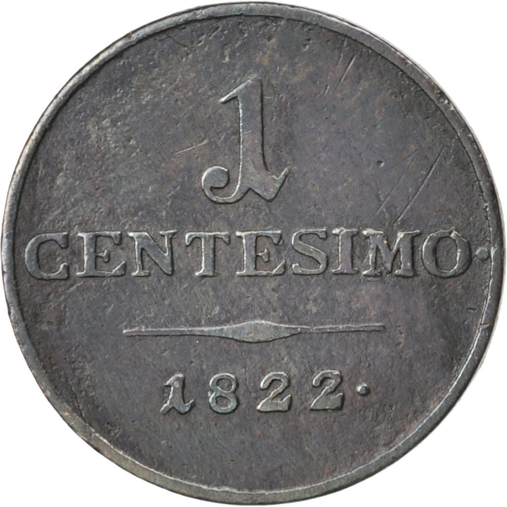 Coin, ITALIAN STATES, LOMBARDY-VENETIA, Centesimo, 1822, Milan, VF(30-35)