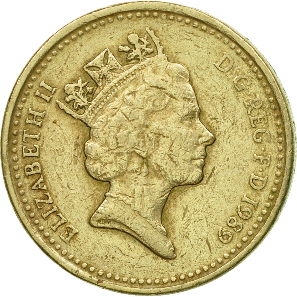 Moneda, Gran Bretaña, Elizabeth II, Pound, 1989, MBC, Níquel - latón, KM:959