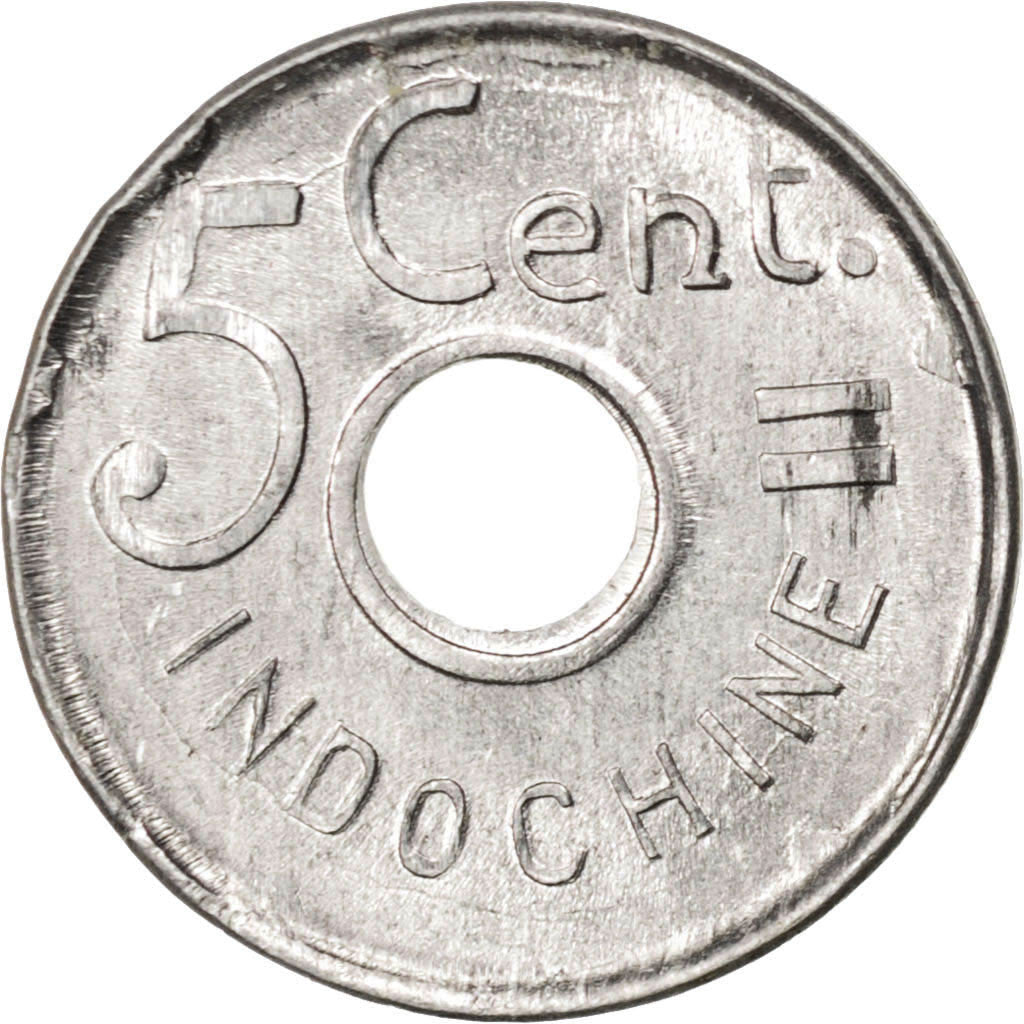 FRENCH INDO-CHINA, 5 Cents, 1943, Paris, KM #27, MS(63), Aluminum, Lecompte...