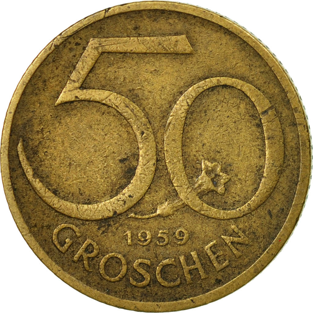 Coin, Austria, 50 Groschen, 1959, EF(40-45), Aluminum-Bronze, KM:2885
