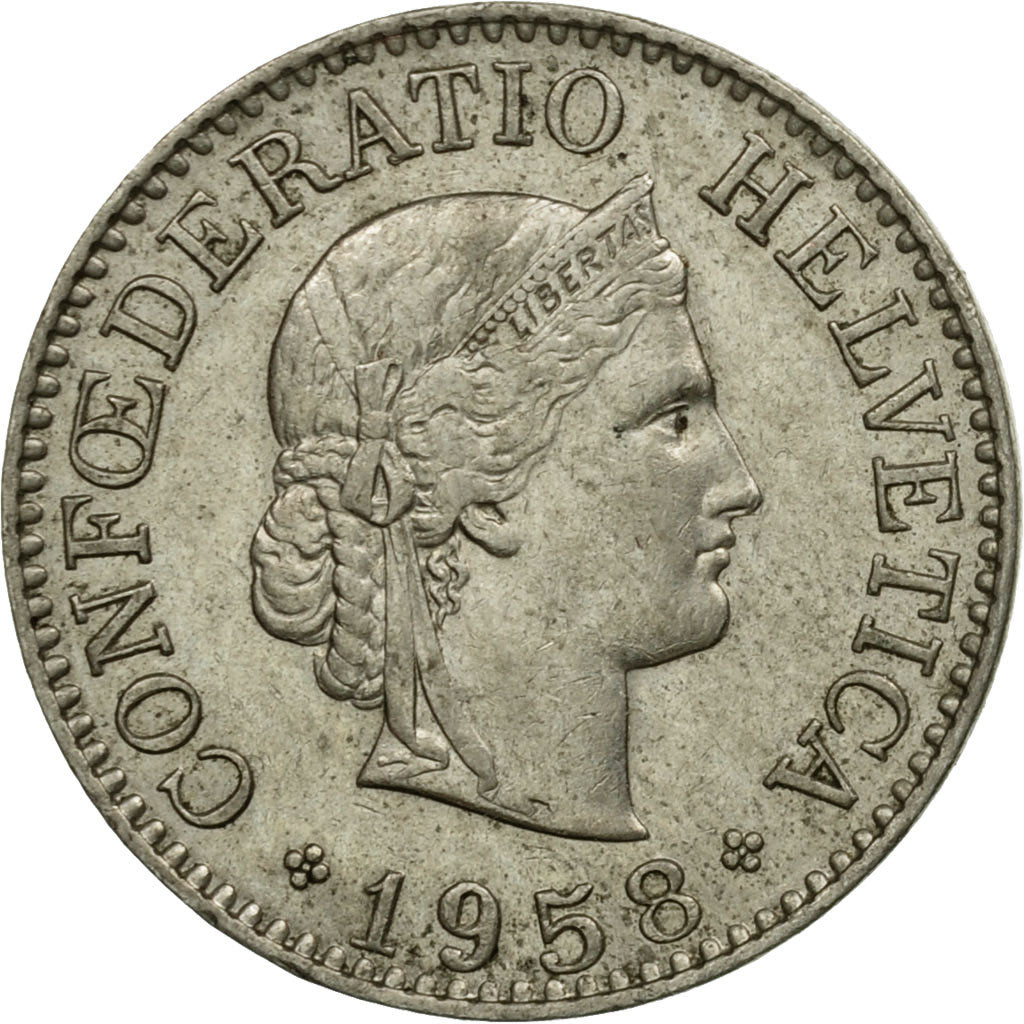 Coin, Switzerland, 10 Rappen, 1958, Bern, EF(40-45), Copper-nickel, KM:27