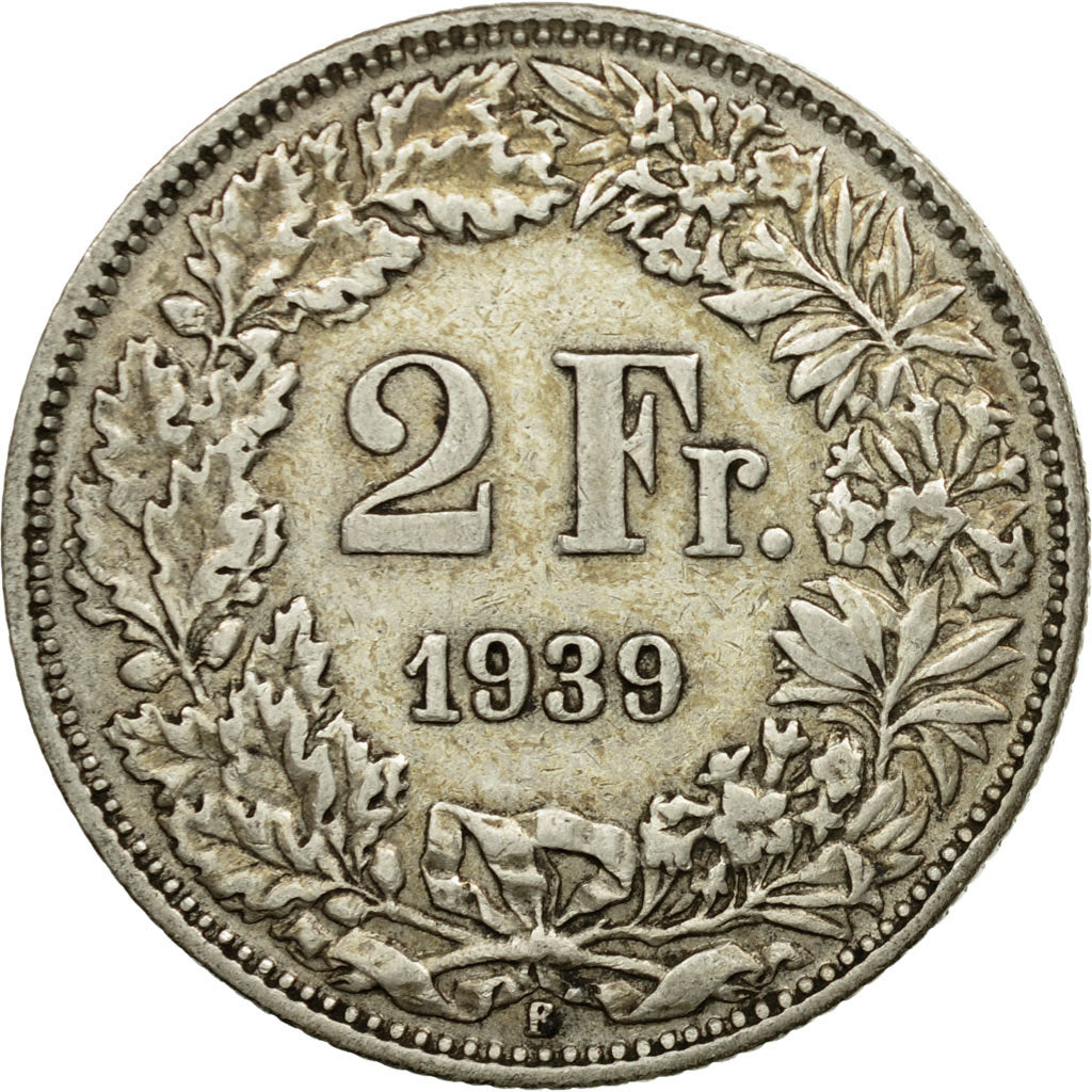 Coin, Switzerland, 2 Francs, 1939, Bern, EF(40-45), Silver, KM:21