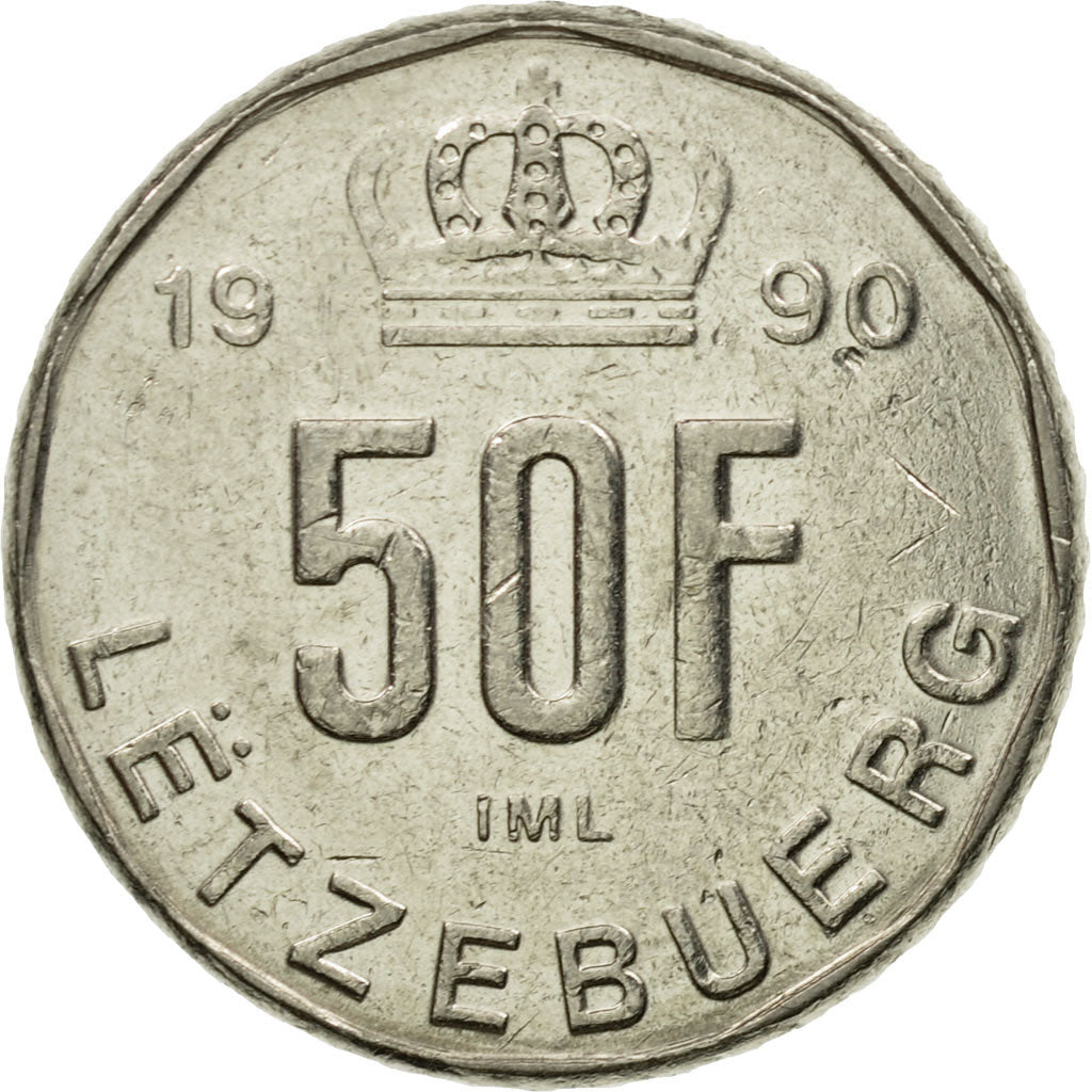 Coin, Luxembourg, Jean, 50 Francs, 1990, AU(55-58), Nickel, KM:66