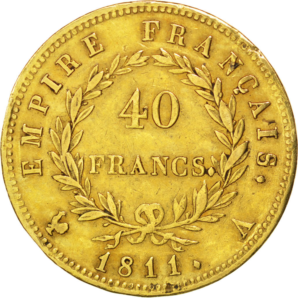 Francia, Napoléon I, 40 Francs, 1811, Paris, MB+, Oro, KM:696.1, Gadoury:1084