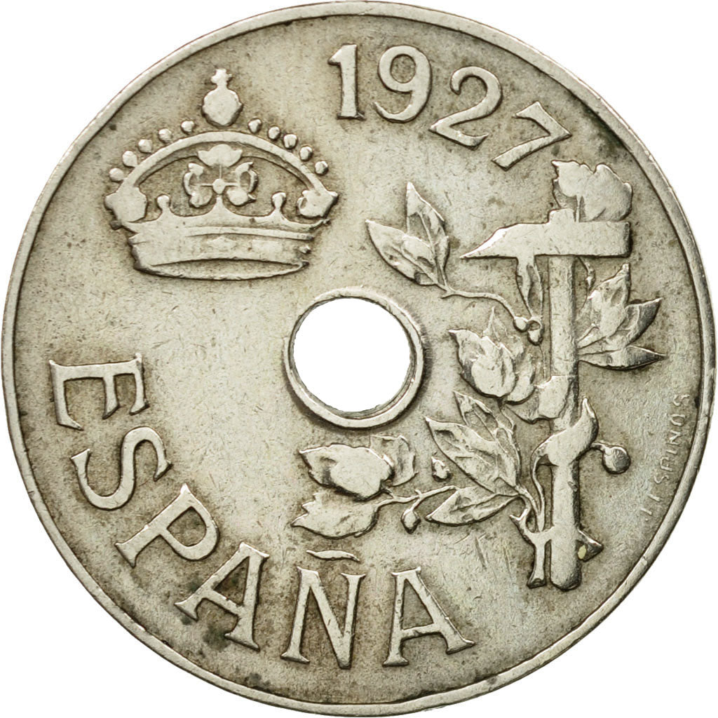 Coin, Spain, Alfonso XIII, 25 Centimos, 1927, Madrid, EF(40-45), Copper-nickel