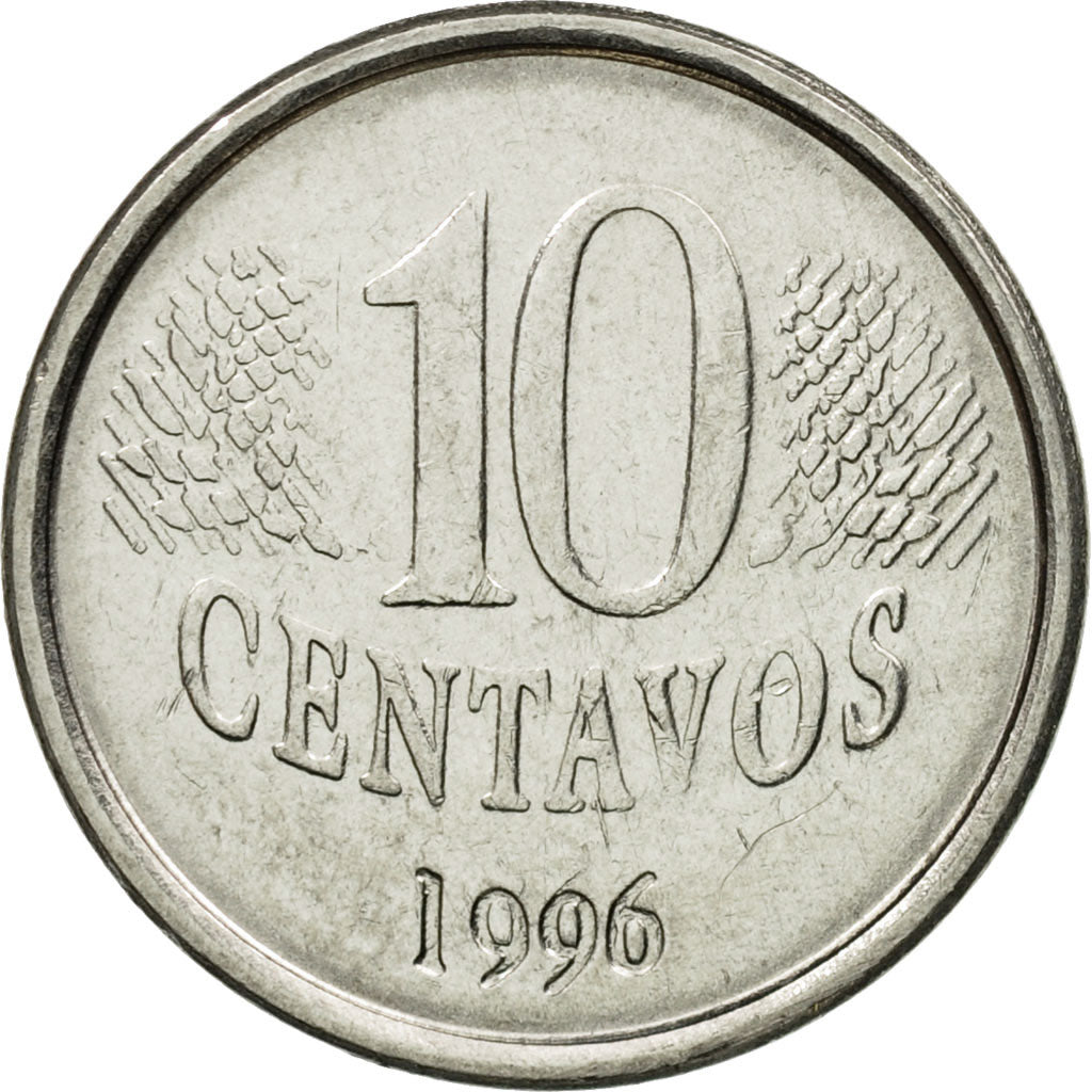Moneda, Brasil, 10 Centavos, 1996, MBC, Acero inoxidable, KM:633