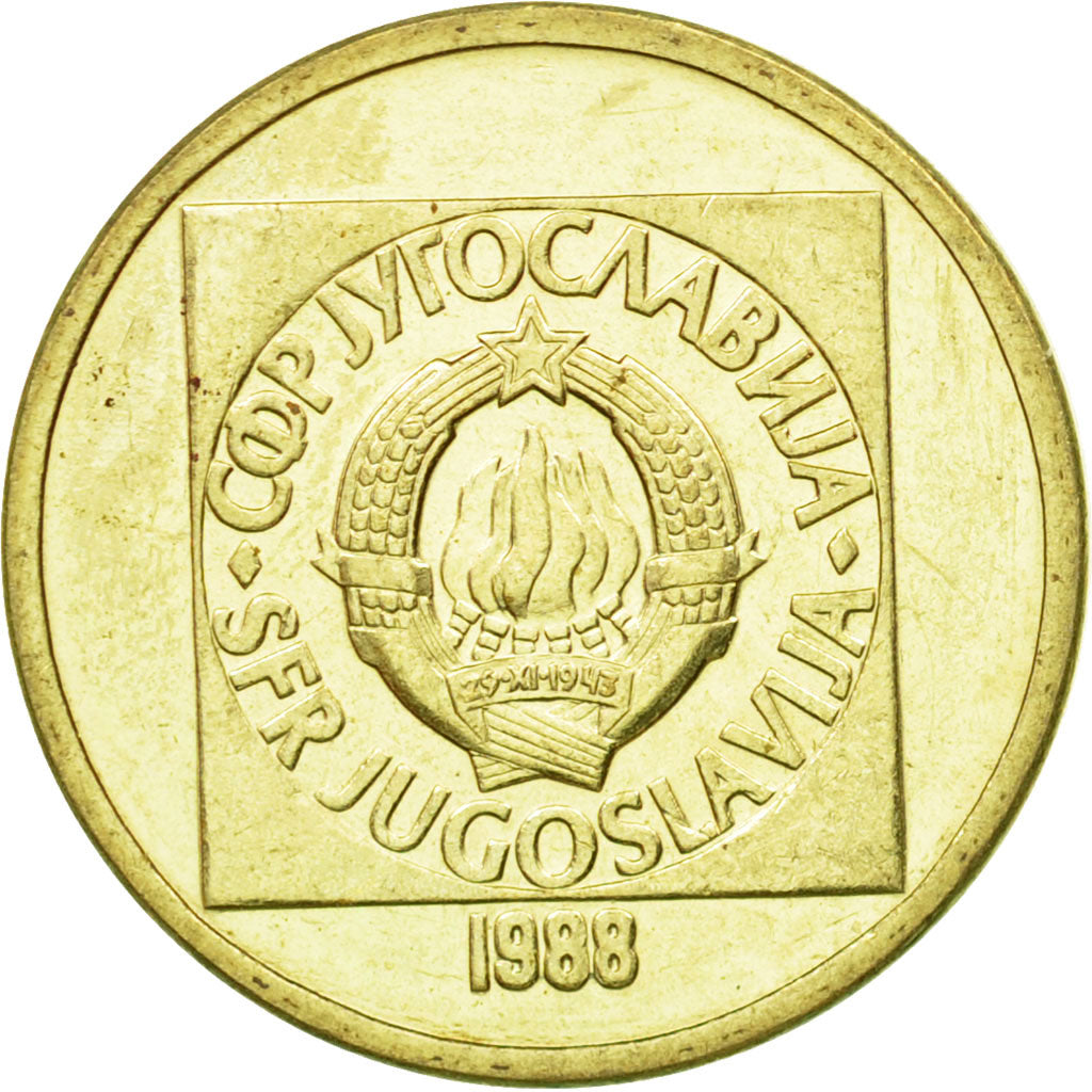 Coin, Yugoslavia, 50 Dinara, 1988, AU(55-58), Brass, KM:133