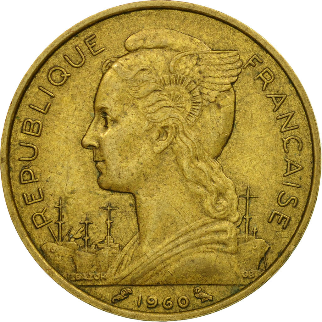 Coin, Réunion, 20 Francs, 1960, EF(40-45), Aluminum-Bronze, KM:11