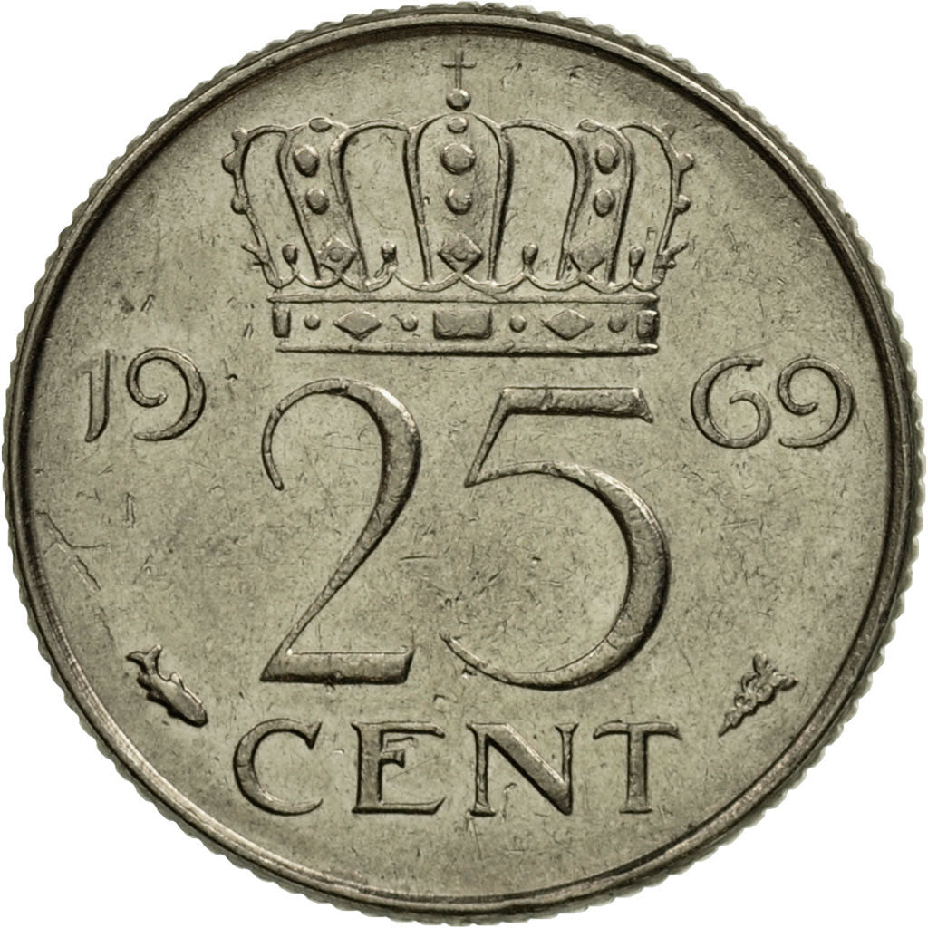 Monnaie, Pays-Bas, Juliana, 25 Cents, 1969, TTB, Nickel, KM:183