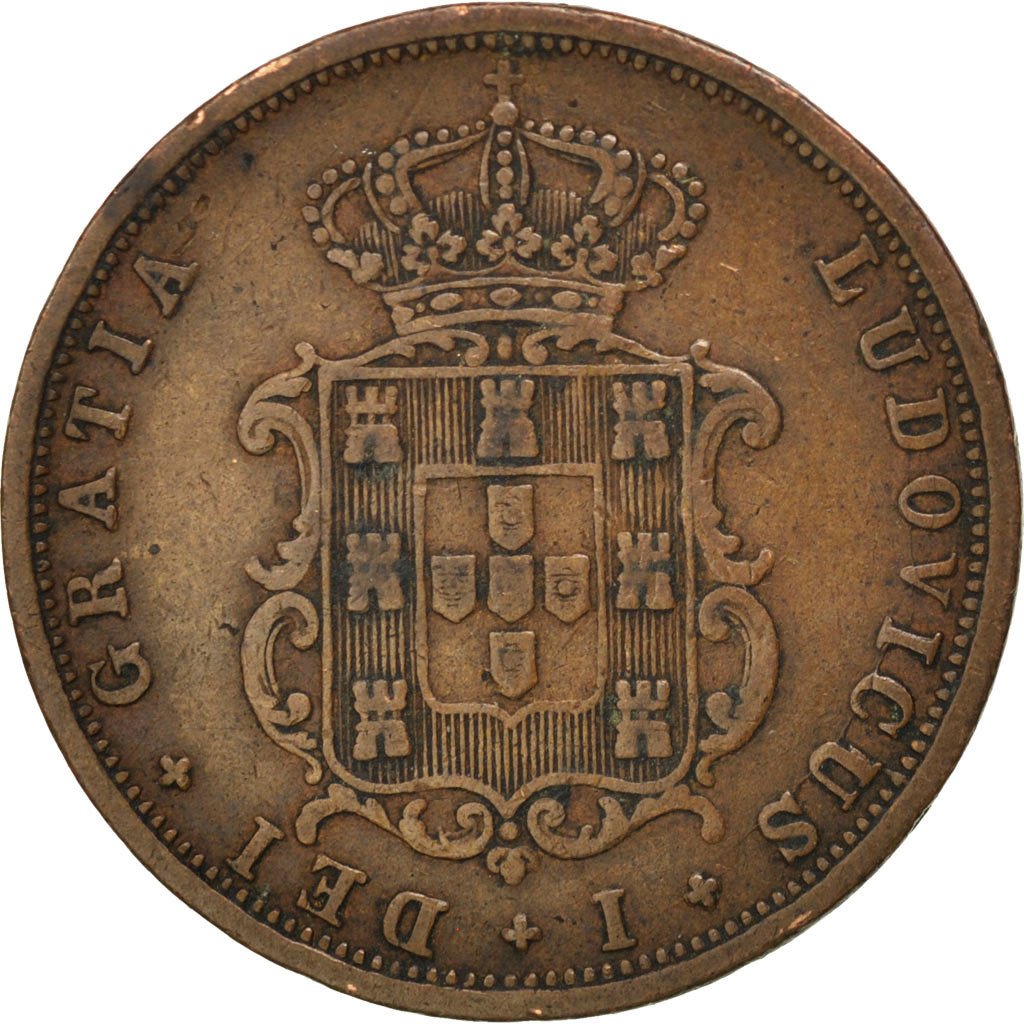 PORTUGAL, 5 Reis, 1868, KM #513, EF(40-45), Copper, 6.56