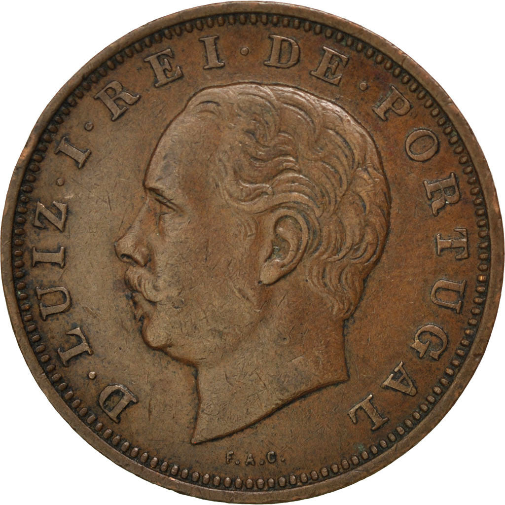 PORTUGAL, 20 Reis, 1884, KM #527, EF(40-45), Bronze, 30, 11.77