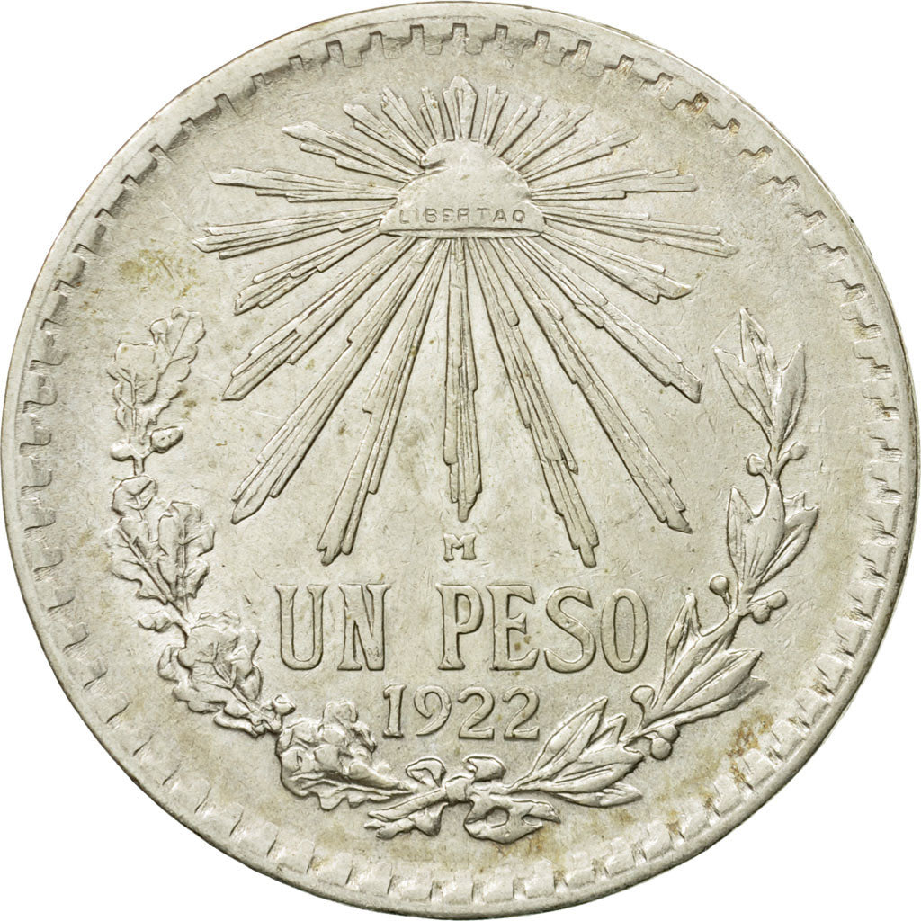 Coin, Mexico, Peso, 1922, Mexico City, AU(50-53), Silver, KM:455