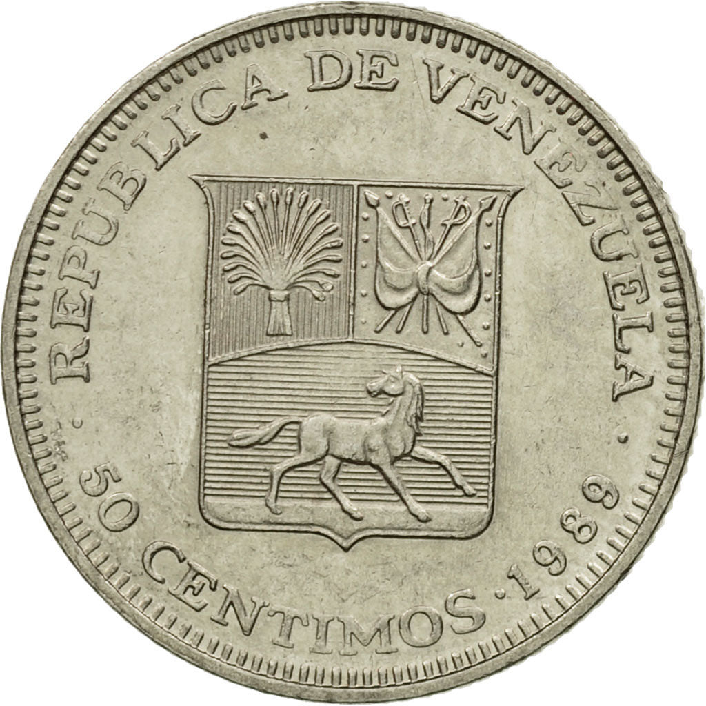Monnaie, Venezuela, 50 Centimos, 1989, TTB, Nickel Clad Steel, KM:41a