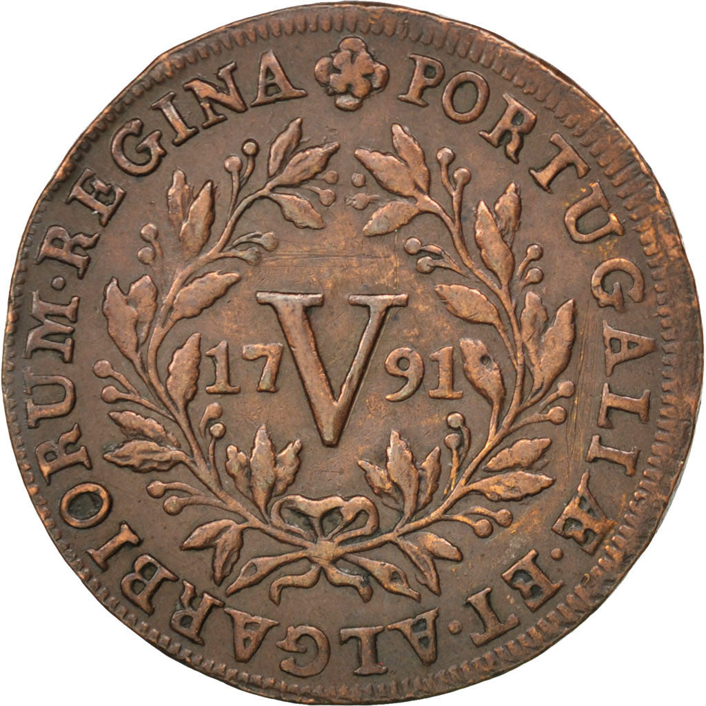 Coin, Portugal, Maria I, 5 Reis, V, 1791, AU(50-53), Copper, KM:305