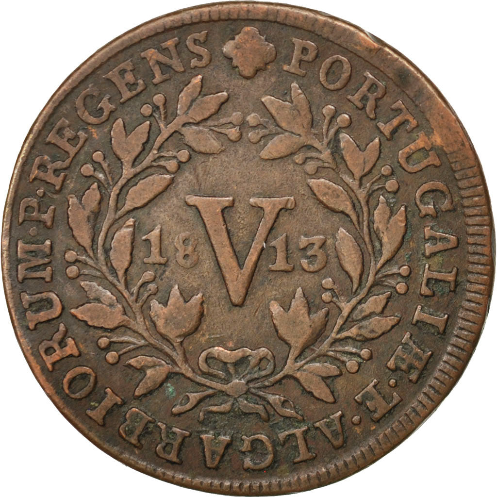 PORTUGAL, 5 Reis, V, 1813, KM #346, VF(30-35), Copper, 6.10