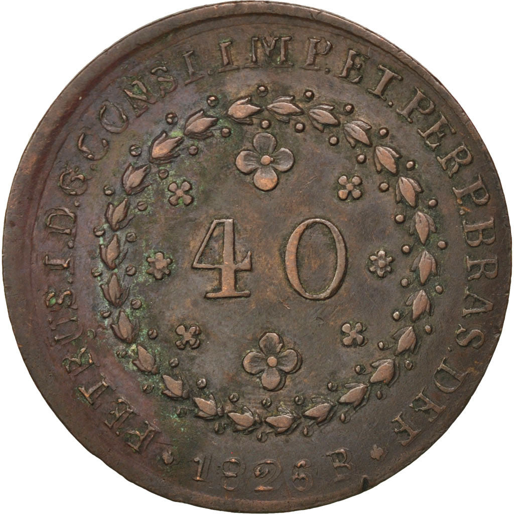 BRAZIL, 40 Reis, 1826, Rio de Janeiro, KM #363.1, VF(30-35), Copper, 9.82