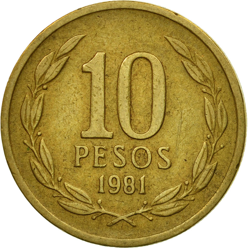 Coin, Chile, 10 Pesos, 1981, Santiago, EF(40-45), Aluminum-Bronze, KM:218.1