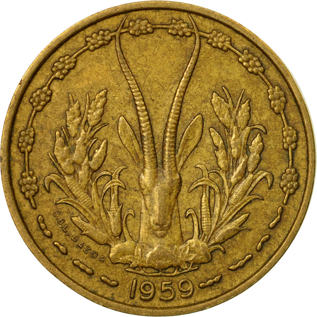 Coin, West African States, 10 Francs, 1959, Paris, EF(40-45), Aluminum-Bronze