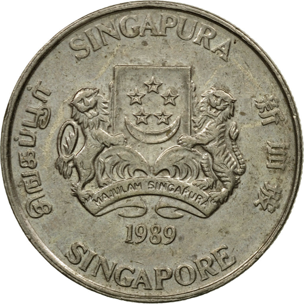 Coin, Singapore, 20 Cents, 1989, British Royal Mint, EF(40-45), Copper-nickel