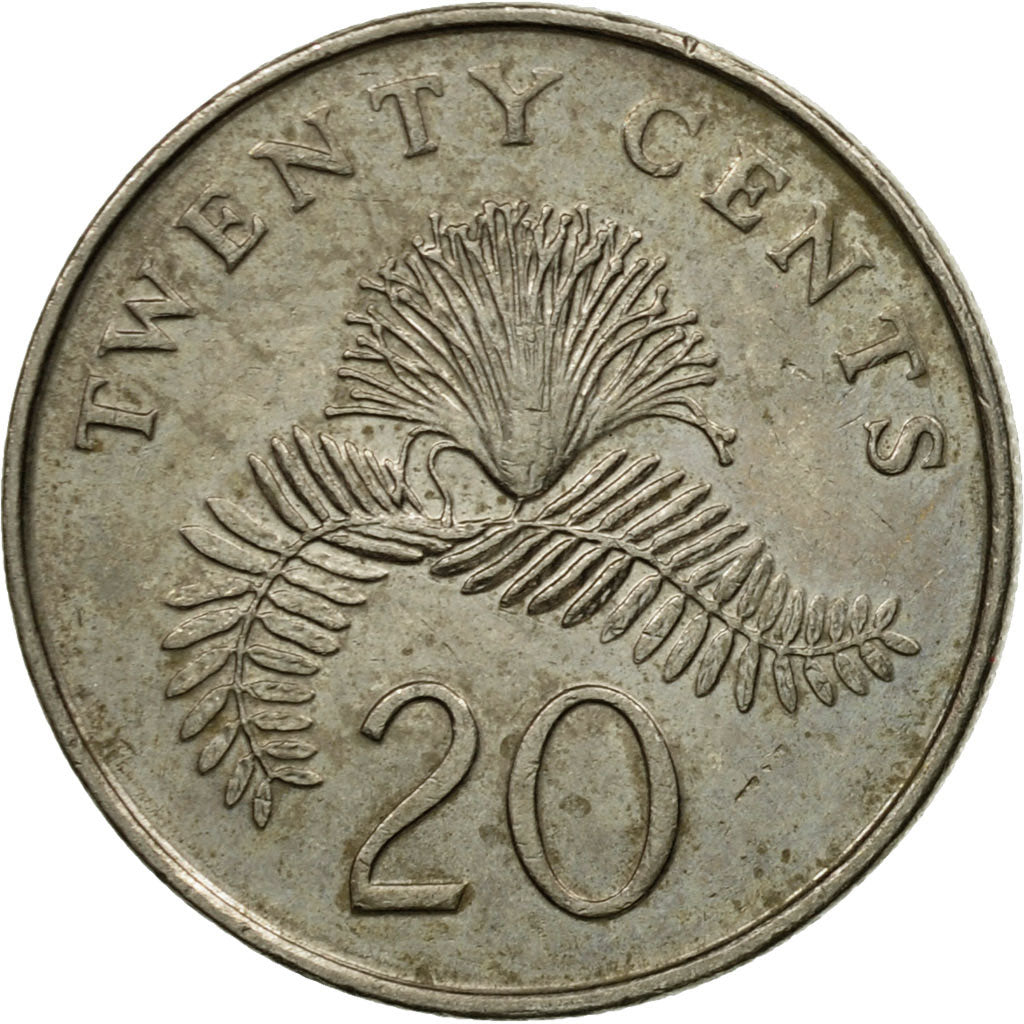 Coin, Singapore, 20 Cents, 1989, British Royal Mint, EF(40-45), Copper-nickel