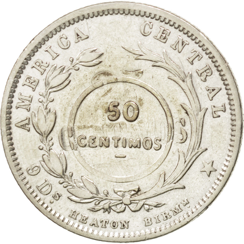 Coin, Costa Rica, 50 Centimos, 1923, Birmingham, England, EF(40-45), Silver