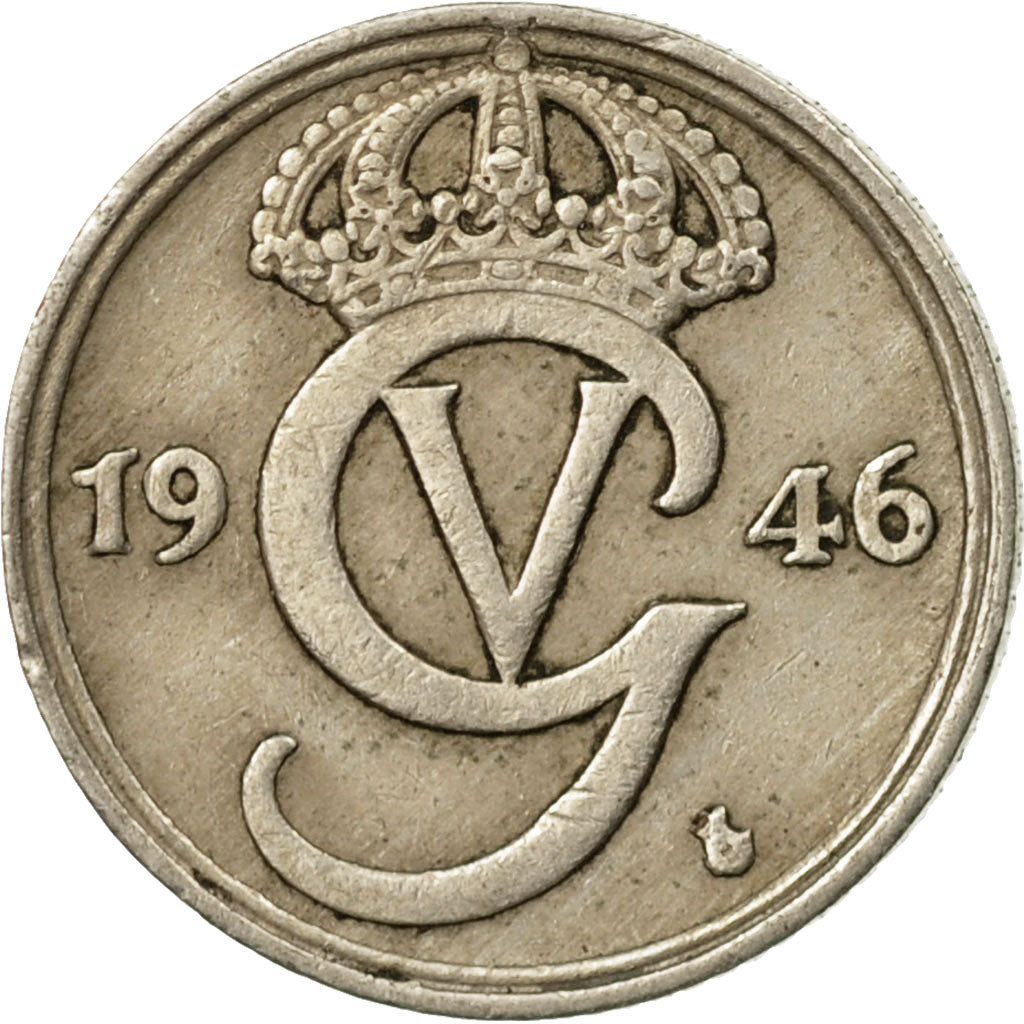Coin, Sweden, Gustaf V, 10 Öre, 1946, EF(40-45), Nickel-Bronze, KM:795