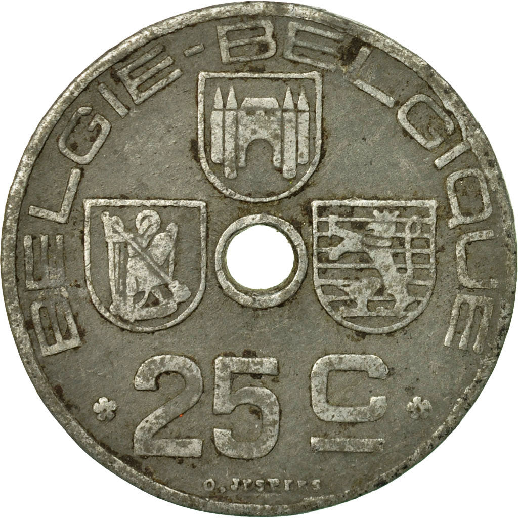 Moneda, Bélgica, 25 Centimes, 1944, BC+, Cinc, KM:132