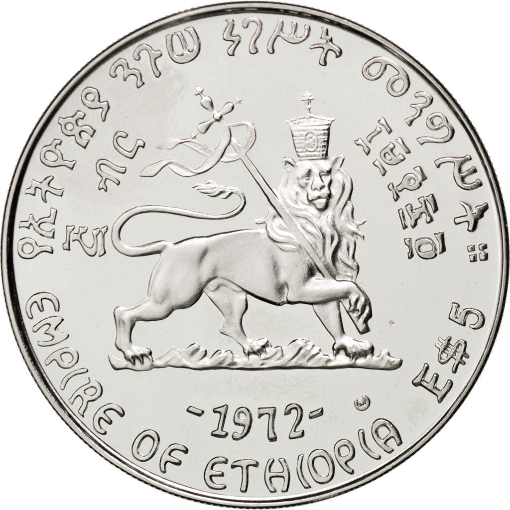 ETHIOPIA, 5 Dollars, 1972, KM #49, MS(65-70), Silver, 19.75